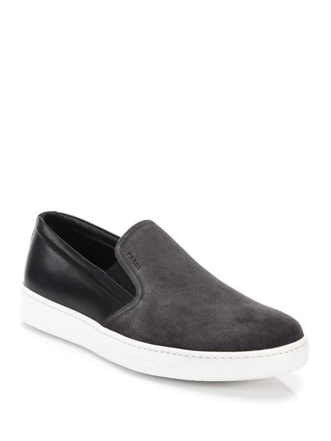 prada suede slip ons|Prada men's slip on shoes.